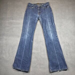 VTG Route 66 Jeans Womens 3/4 Blue Flare Low Rise Fit Medium Wash Distressed